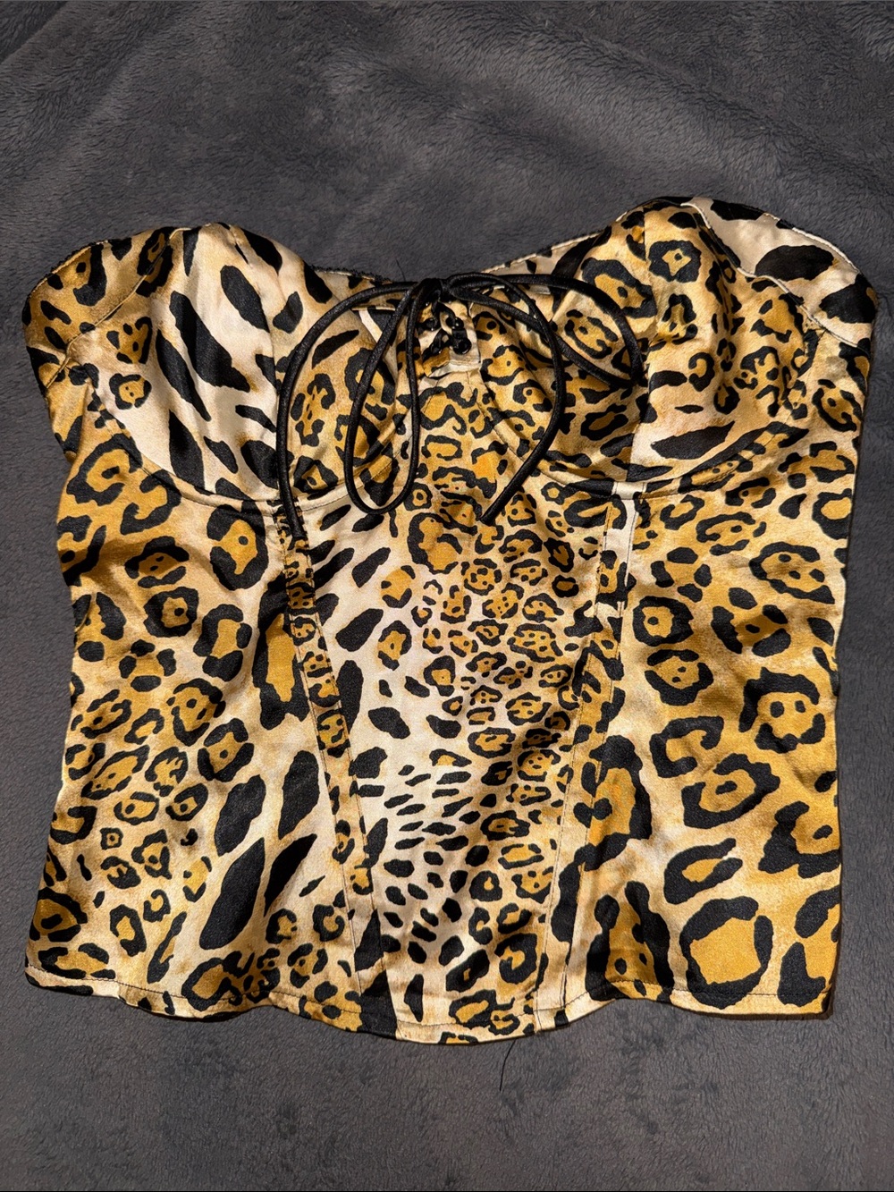 Guess Leopard-Print Satin Corset Top - Black & Gold